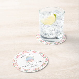 Waterverf Floral Tea   BABY SHOWER Ronde Kartonnen Onderzetter