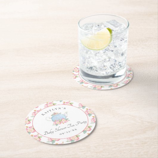 Waterverf Floral Tea | BABY SHOWER Ronde Kartonnen Onderzetter (Insitu)