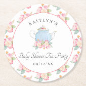 Waterverf Floral Tea | BABY SHOWER Ronde Kartonnen Onderzetter (Voorkant)