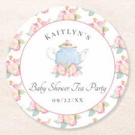 Waterverf Floral Tea | BABY SHOWER Ronde Kartonnen Onderzetter