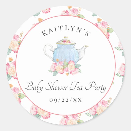 Waterverf Floral Tea | BABY SHOWER Ronde Sticker (Voorkant)