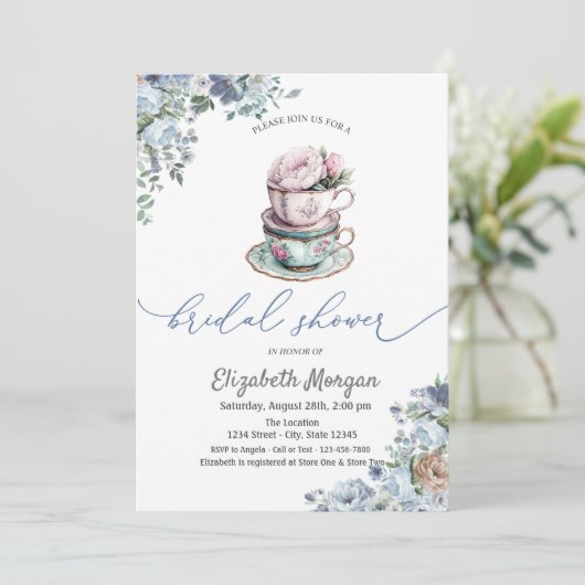 Waterverf Floral Tea cup Vrijgezellenfeest Kaart (Staand voorkant)