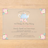 Waterverf Floral Tea | Geboortedag Acryl Uitnodigingen (Voorkant)