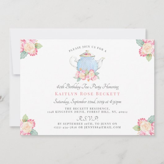 Waterverf Floral Tea | Geboortedag Kaart (Voorkant)