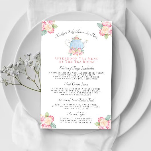 Waterverf Floral Tea | Menu Baby shower