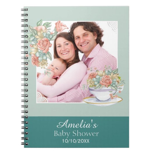 Waterverf Floral Tea Party Baby shower Guest Notitieboek (Voorkant)