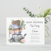 Waterverf Floral Tea Party Baby shower Kaart (Staand voorkant)