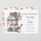 Waterverf Floral Tea Party Baby shower Kaart (Voorkant / Achterkant)
