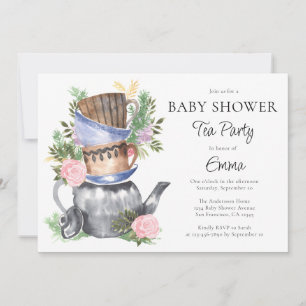 Waterverf Floral Tea Party Baby shower Kaart