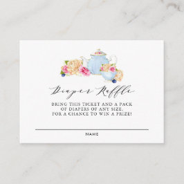 Waterverf Floral Tea Party Diaper Raffle Kaart