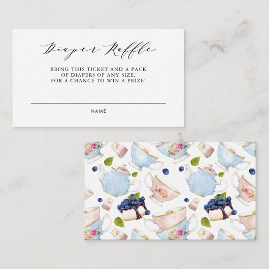 Waterverf Floral Tea Party Diaper Raffle Kaart II (Voorkant / Achterkant)