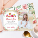 Waterverf Floral Tea Party Girls Birthday Foto Bedankkaart<br><div class="desc">Waterverf Floral Tea Party Girls Birthday Foto bedankt</div>