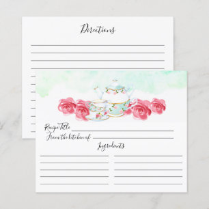 Waterverf Floral Tea Pot Floral Recipe Card