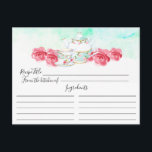 Waterverf Floral Tea Pot Floral Recipe Card Briefkaart<br><div class="desc">waterverf roze bloemen & Tea Pot set Recipe Card. De voorkant van de kaart heeft ruimte voor de recept titel,  uit de keuken van & de ingrediënten. De rug heeft lijn voor richtingen. Overeenkomende uitnodigingen zijn beschikbaar in onze winkel</div>