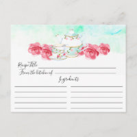 Waterverf Floral Tea Pot Floral Recipe Card