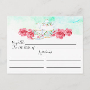 Waterverf Floral Tea Pot Floral Recipe Card Briefkaart