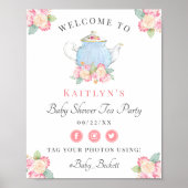 Waterverf Floral Tea | Welkom Baby shower Poster (Voorkant)