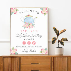 Waterverf Floral Tea   Welkom Baby shower Poster