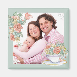 Waterverf Floral Teacup Aangepaste foto Magneet