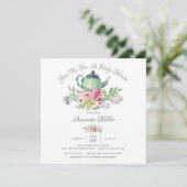 Waterverf Floral Teapot Baby shower Invitation Kaart (Staand voorkant)