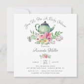 Waterverf Floral Teapot Baby shower Invitation Kaart (Voorkant)