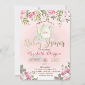 Waterverf Floral Teapot Baby shower Invitation Kaart (Voorkant)