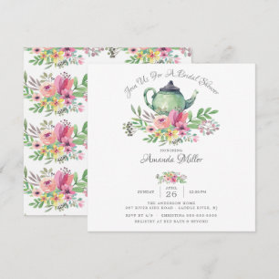 Waterverf Floral Teapot Bridal Shower Kaart