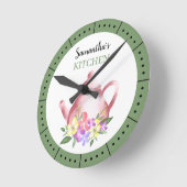 Waterverf Floral Teapot Custom Name Kitchen Ronde Klok (Hoek)