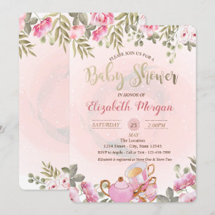 Waterverf Floral Teapot Macaron Baby shower Kaart