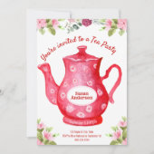 Waterverf Floral Teapot Tea Party Invitation Kaart (Voorkant)