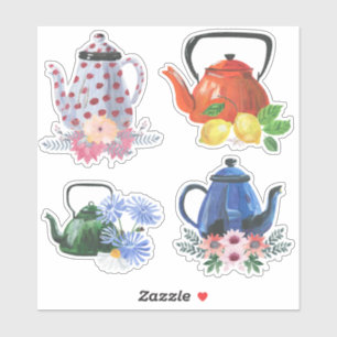 Waterverf Floral Teapots Vinyl Sticker