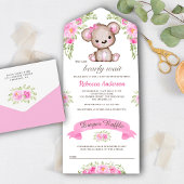 Waterverf Floral Teddy Bear Baby shower All In One Uitnodiging