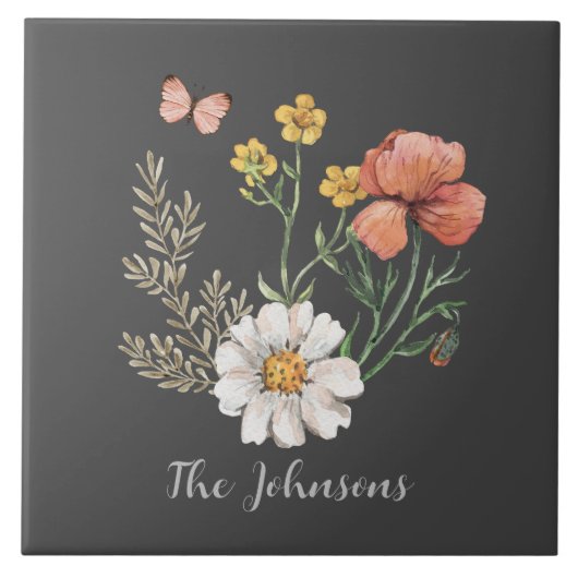 Waterverf Floral Tegeltje (Voorkant)