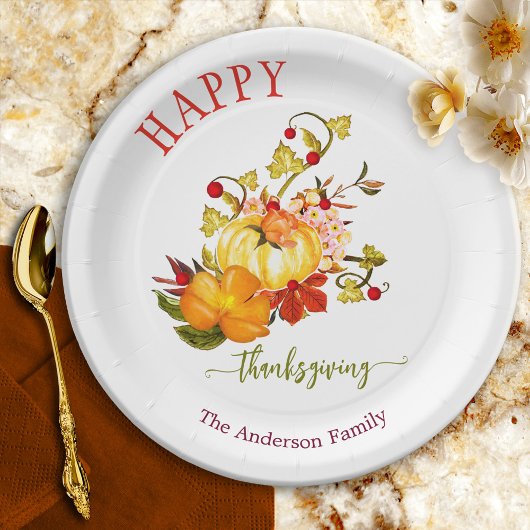 Waterverf Floral Thanksgiving Herfst Papieren Bordje