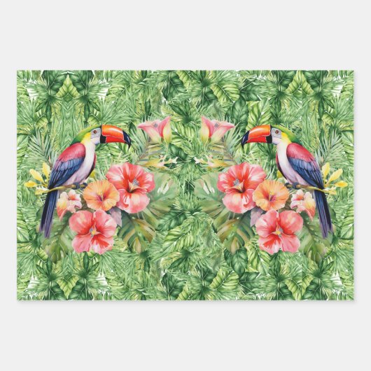 Waterverf Floral Toucans op tropisch gebladerte Inpakpapier Vel (Voorkant 2)