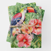 Waterverf Floral Toucans op tropisch gebladerte Inpakpapier Vel (In situ)