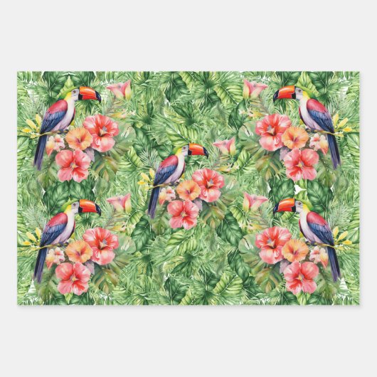 Waterverf Floral Toucans op tropisch gebladerte Inpakpapier Vel (Voorkant 3)