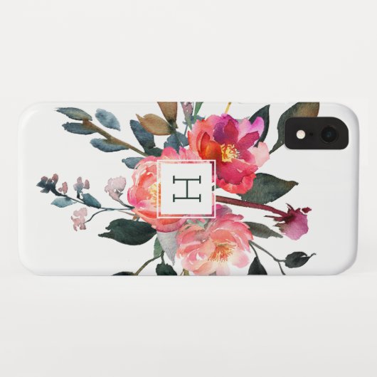 Waterverf Floral Trendy Monogram Case-Mate iPhone Case (Achterkant (horizontaal))