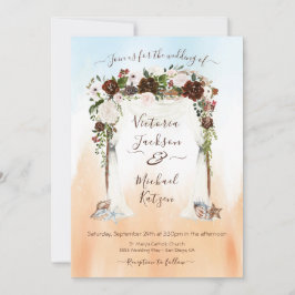 Waterverf Floral Tropical Beach Canopy Bruiloft Kaart