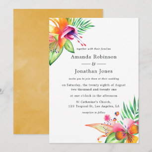 Waterverf Floral Tropical Summer Beach Weddenschap Kaart