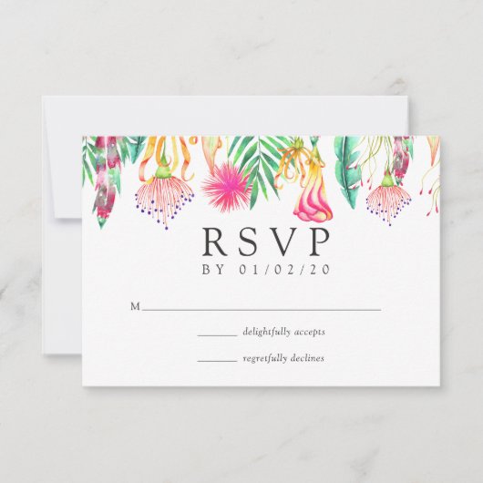 Waterverf Floral Tropical Summer Beach Weddenschap RSVP Kaartje (Voorkant)