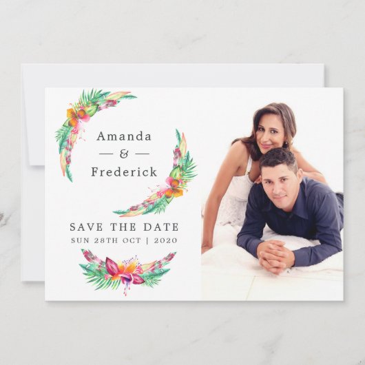 Waterverf Floral Tropical Summer Beach Weddenschap Save The Date (Voorkant)