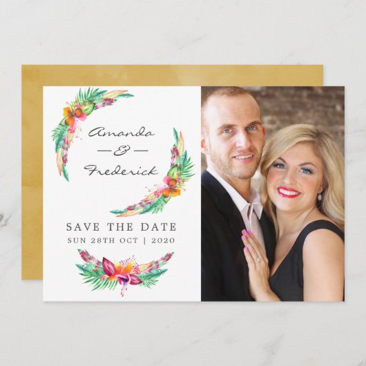 Waterverf Floral Tropical Summer Beach Weddenschap Save The Date (Voorkant / Achterkant)