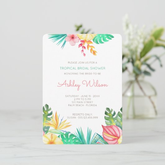 Waterverf Floral tropisch Vrijgezellenfeest uitnod Kaart (Staand voorkant)