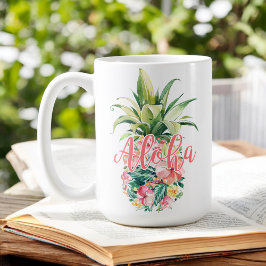 Waterverf Floral tropische ananas Aloha Koffiemok