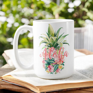 Waterverf Floral tropische ananas Aloha Koffiemok