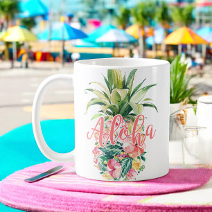 Waterverf Floral tropische ananas Aloha Koffiemok