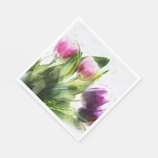 Waterverf Floral Tulip Flowers Paper Napkin Servet (Hoek)