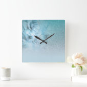 *~* Waterverf Floral Turquoise Glitter Celestial Vierkante Klok (Huis)