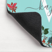 Waterverf Floral Turquoise Monogrammed Muismat (Hoek)